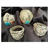 NSJ222 - Mens Four Navajo Sterling Silver Rings Sz 10-11