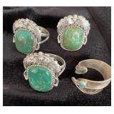 NSJ226 - Four Navajo Sterling Silver Rings Sz 7.5-11.75