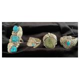 NSJ227 - Four Navajo Sterling Silver Rings With Turquoise Sz 8-8.5