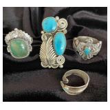 NSJ228 - Four Navajo Sterling Silver Rings Sz 7-9