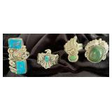 NSJ230 - Four Navajo Sterling Silver Rings With Turquoise Sz 8.5-9