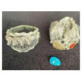 NSJ231 - Two Mens Navajo Sterling Silver Wolf Rings Sz 10-11
