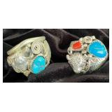 NSJ233 - Two Men’s Navajo Sterling Silver Rings With Turquoise Sz 1