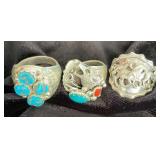 NSJ236 - Three Men’s Navajo Sterling Silver Rings With Turquoise Sz 11.5-12