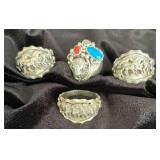 NSJ237 - Four Men’s Navajo Sterling Silver Rings Sz 13.25-13.75