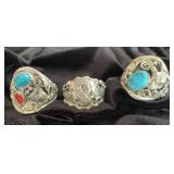 NSJ238 - Three Men’s Navajo Sterling Silver Rings With Turquoise Sz12.75-16
