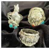 NSJ240 - Three Men’s Navajo Sterling Silver Rings With Turquoise Sz 9.5-9.75