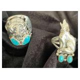 NSJ241 - Two Men’s Navajo Sterling Silver Rings With Turquoise Sz 9.5