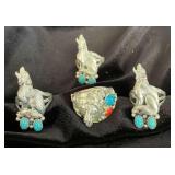 NSJ244 - Four Men’s Navajo Sterling Silver Rings With Turquoise Sz 7.5-7.75