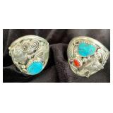 NSJ249 - Two Men’s Navajo Sterling Silver Rings With Turquoise Sz 13.75-14