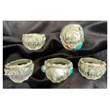 NSJ250 - Five Men’s Navajo Sterling Silver Rings With Turquoise Sz 11-11.5