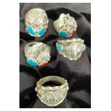 NSJ252 - Five Men’s Navajo Sterling Silver Rings With Turquoise Sz 11-11.75