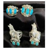 NSJ254 - Four Navajo Sterling Silver Rings With Turquoise Sz 5.5-6
