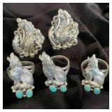 NSJ257 - Five Navajo Sterling Silver Rings With Turquoise Sz 7-7.5