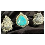 NSJ259 - Three Navajo Sterling Silver Rings Sz 8-9