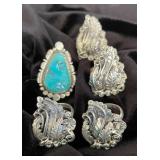 NSJ263 - Five Navajo Sterling Silver Rings Sz 8-8.25