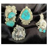 NSJ265 - Four Navajo Sterling Silver Rings Sz 8