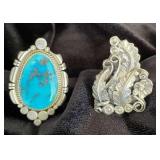 NSJ266 - Two Navajo Sterling Silver Rings Sz 9.25-9.75