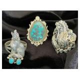 NSJ267 - Three Navajo Sterling Silver Rings Sz 9.5