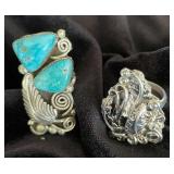 NSJ269 - Two Navajo Sterling Silver Rings Sz 9.25-9.5