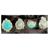 NSJ271 - Four Navajo Sterling Silver Rings With Turquoise Sz 8.5-9