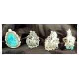 NSJ272 - Four Navajo Sterling Silver Rings With Turquoise Sz 8.5-9