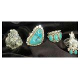 NSJ273 - Four Navajo Sterling Silver Rings With Turquoise Sz 7.5-8