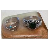 NSJ293 Two Navajo Sterling Silver Turquoise & Jade Rings Size 14.25 New
