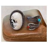 NSJ295 Two Navajo Sterling White Buffalo Turquoise And Turquoise & Coral Rings Size 10.25 New