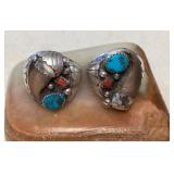 NSJ298 Two Navajo Sterling Silver Turquoise , Coral & Bone? Rings Size 12 New