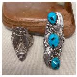 NSJ299 Two Navajo Sterling Silver Turquoise Rings Size 7.5 New