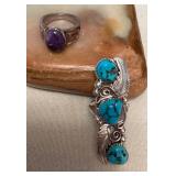 NSJ300 Two Navajo Sterling Silver Turquoise & Purple Stone Rings Size 7 New
