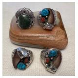 NSJ301 Four Navajo Sterling Silver Turquoise, Coral & Bone? Rings