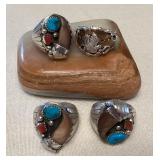 NSJ303 Four Navajo Sterling Silver Turquoise, Coral & Bone? Rings Size 11.5 New