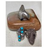 NSJ307 Three Navajo Sterling Silver Turquoise Rings Size 8