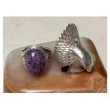 NSJ309 Two Navajo Sterling Silver Rings Size 8 New