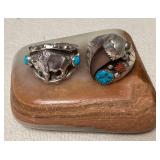 NSJ311 Two Navajo Sterling Silver Turquoise & Coral Rings Size 12.5 New