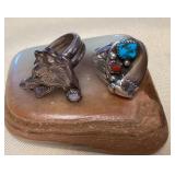 NSJ312 Two Navajo Sterling Opal, Turquoise & Coral Rings Size 12.5