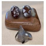 NSJ313 Three Navajo Sterling Wild Horse Turquoise & Onyx Rings Size 10 New