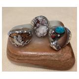 NSJ316 Three Navajo Sterling Wild Horse Turquoise, Turquoise & Coral And Copper? Rings Size 12 New