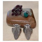 NSJ319 Four Navajo Sterling Turquoise & Spiny Oyster Rings Size 7.5 New
