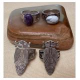 NSJ320 Four Navajo Sterling Silver Purple Stone & Howlite Rings Size 7.5-8 New