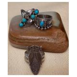 NSJ321 Three Navajo Sterling Silver Turquoise Rings Size 8.5-9 New