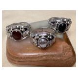 NSJ325 Three Navajo Sterling Amber, Wild Horse Turquoise & Onyx Rings Size 15 New