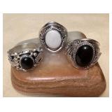 NSJ326 Three Navajo Sterling Howlite & Black Onyx Rings Size 14 New