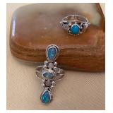 NSJ330 Two Navajo Sterling Opal & Turquoise Rings Size 5.5 New