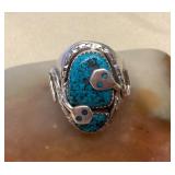 NSJ337 Navajo Sterling Silver Turquoise Snake Ring Size 10.25 New