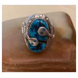 NSJ339 Navajo Sterling Silver Turquoise Snake Ring Size 10.5 New