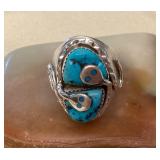NSJ340 Navajo Sterling Silver Turquoise Snake Ring Size 10.25 New