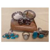 NSJ341 Six Navajo Sterling Silver Turquoise & Opal Rings Size 8 New